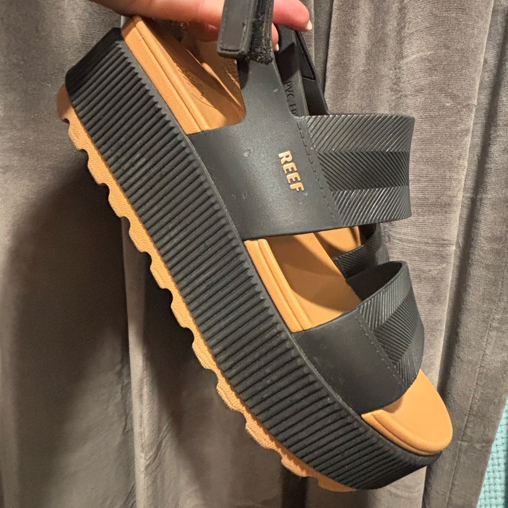 Reef Black and Tan Platform Sandals